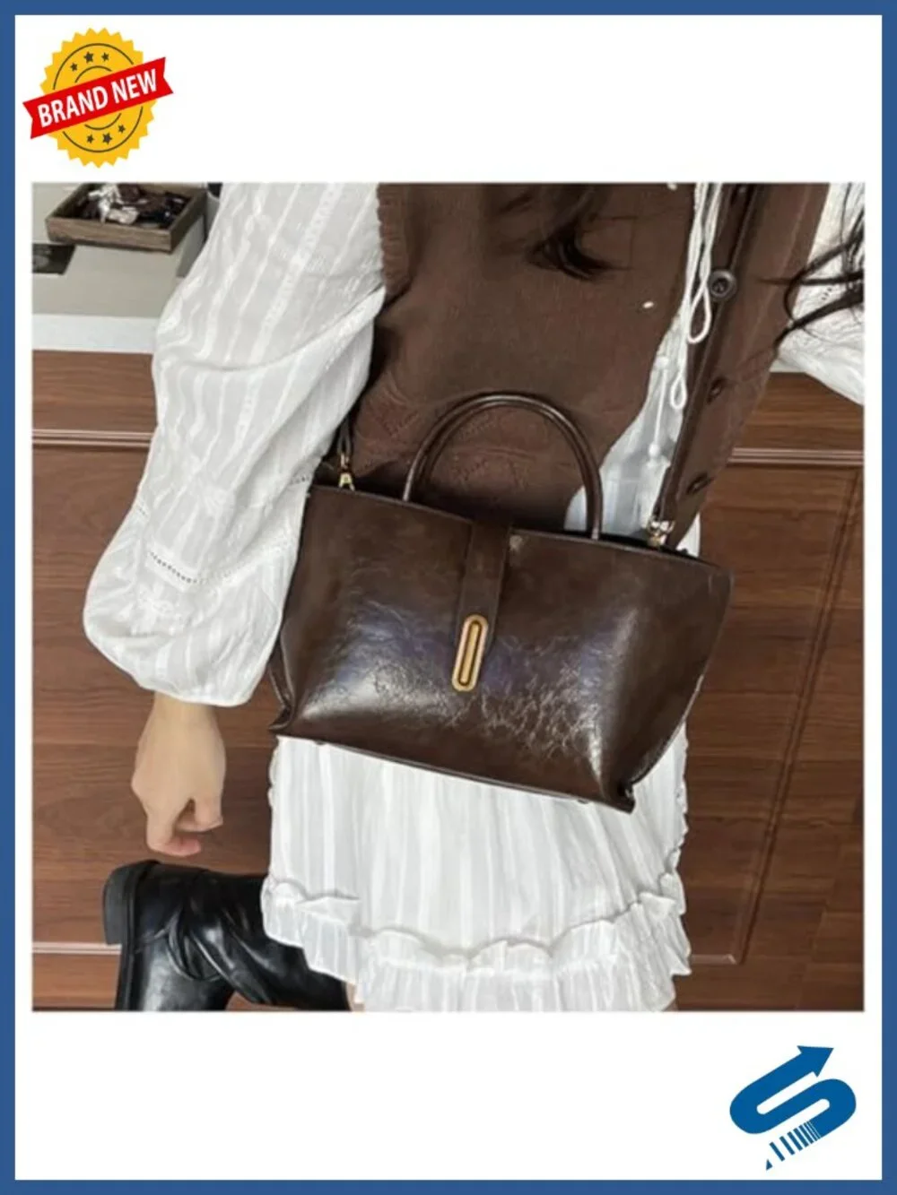 Vintage Small Leather Crossbody Handbag PU Leather Shoulder Bag with Adjustable